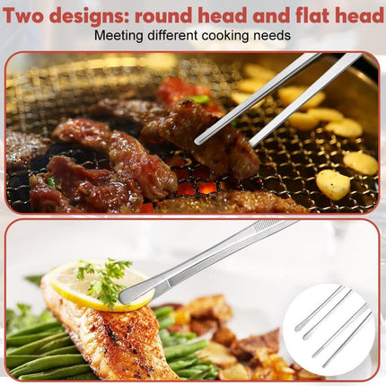 Kitchen Tongs, 2 Pieces BBQ Tongs with Serrated Tips, Kitchen Tongs, Stainless Steel, Long Tong, Professional Multi-Function, Straight Precision Tongs for Meats, Pasta Lining.