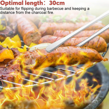 Kitchen Tongs, 2 Pieces BBQ Tongs with Serrated Tips, Kitchen Tongs, Stainless Steel, Long Tong, Professional Multi-Function, Straight Precision Tongs for Meats, Pasta Lining.