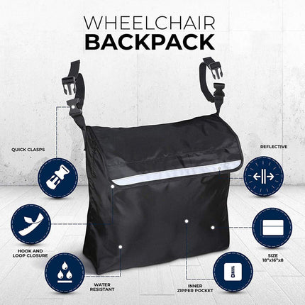 Wheelchair Pouch Wheelchair Bag Waterproof Large Wheelchair Accessories Bags to Hang on Back and Wheelchair Backpack Storage Bag.