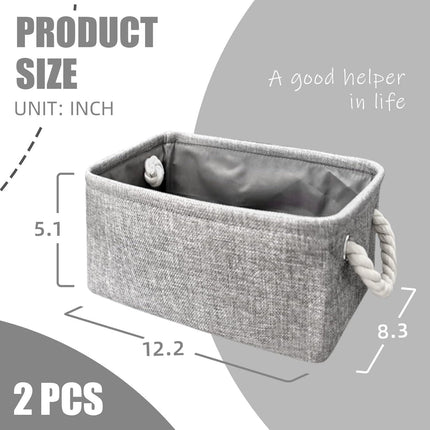 Organizing Fabric Storage Basket Box for Shelves, Nursery, Decorative Baskets(Solid Grey-2 Pack, Small-12.2 * 8.3 * 5.1inches).