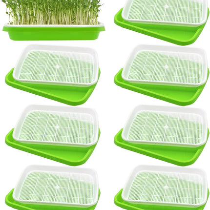 8-Pack Seed Sprouter Tray Microgreens Growing Trays BPA Free Seed Germination Propagation Soil-Free Wheatgrass Bean Nursery Tray with Planting Paper for Indoors or Outdoors.