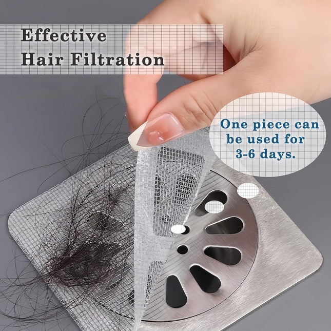 Disposable Hair Drain Stickers, 4" X 4"Disposable Shower Floor Drain Sticker, Disposable mesh Cover Sewer Filter Screen for Bathroom, Laundry,Sink,Tub,and Kitchen (30pcs).