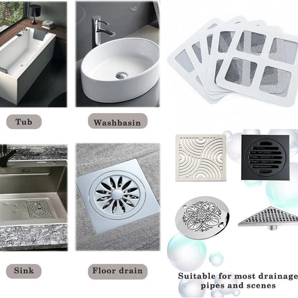 Disposable Hair Drain Stickers, 4" X 4"Disposable Shower Floor Drain Sticker, Disposable mesh Cover Sewer Filter Screen for Bathroom, Laundry,Sink,Tub,and Kitchen (30pcs).