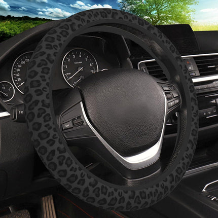Black Leopard Print Cheetah Elastic Steering Wheel Cover, Non-Slip Breathable Neoprene Steering Wheel Covers, Women Leopard Car Accessories, Universal 15 Inch Fit Auto, Suvs, Truck.