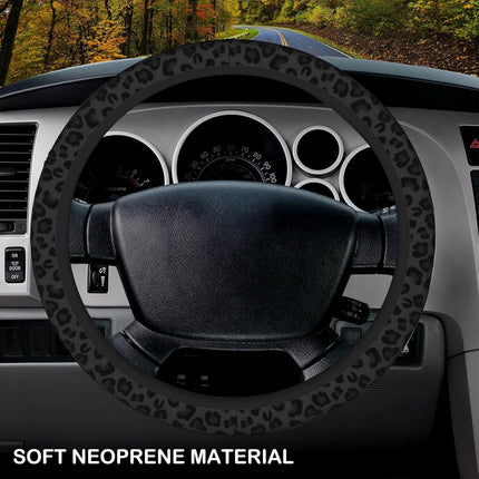 Black Leopard Print Cheetah Elastic Steering Wheel Cover, Non-Slip Breathable Neoprene Steering Wheel Covers, Women Leopard Car Accessories, Universal 15 Inch Fit Auto, Suvs, Truck.