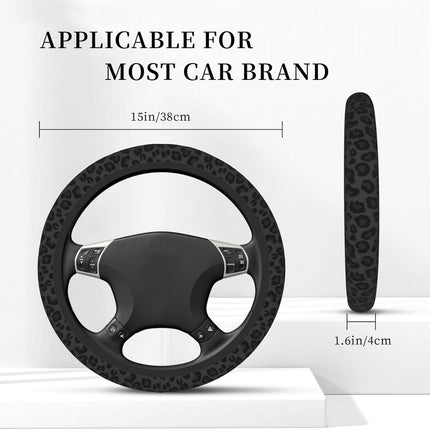 Black Leopard Print Cheetah Elastic Steering Wheel Cover, Non-Slip Breathable Neoprene Steering Wheel Covers, Women Leopard Car Accessories, Universal 15 Inch Fit Auto, Suvs, Truck.