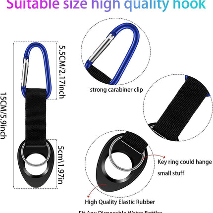 Durable Silicone Water Bottle Holder Hook Carrier with Carabiner Clip & Key Ring, Fits Any 12oz, 17oz and 25oz Water Bottles for Outdoor Activities Camping Hiking Traveling or Daily Use.