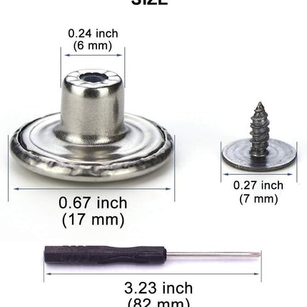 15 Sets Replacement Jeans Buttons, 17mm No-Sew Nailess Removable Metal Jeans Button Replacement Repair Combo Thread Rivets and Screwdrivers.