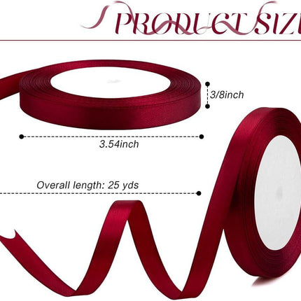 Red Ribbon for Gift Wrapping 3/8 Inch 25 Yds Dark Red Ribbon for Flower Bouquet Ribbon Gifts Bow Maker Mothers Day Fathers Day Ribbons for Crafts Hair Burgundy Ribbon for Christmas Tree Decorations.