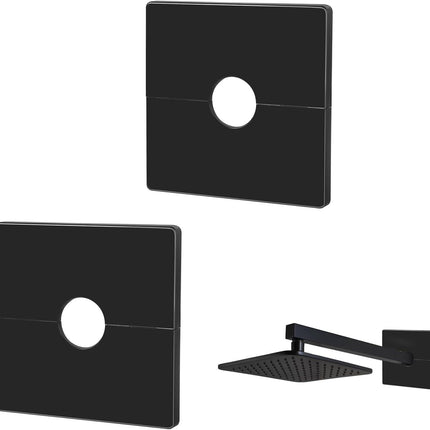2 Pcs Plumbing Cover Plates, Square Shower Arm Flange Escutcheon Plate Wall Split Pipe Flange Cover Plate for Fixed Shower Head Faucet Standard 1/2 Inch Pipes (Black).