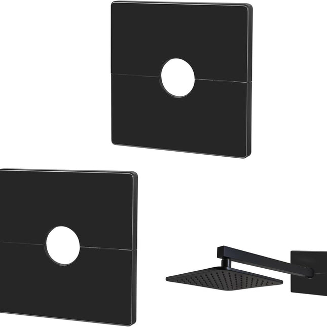 2 Pcs Plumbing Cover Plates, Square Shower Arm Flange Escutcheon Plate Wall Split Pipe Flange Cover Plate for Fixed Shower Head Faucet Standard 1/2 Inch Pipes (Black).