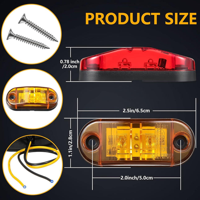10 Pcs 2.5 Inch LED Trailer Lights 2 Diode Waterproof LED Trailer Side Marker Lights Oval Signal Running Lights For Truck Boat RV(Amber, Red).