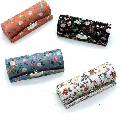 4 Pcs Ladies Floral Lipstick Case Holder with Mirror, Cosmetic Storage Kit Makeup Travel Cases Organizer Bag for Purse.