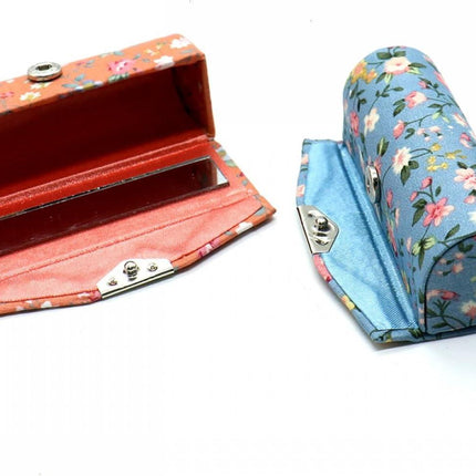 4 Pcs Ladies Floral Lipstick Case Holder with Mirror, Cosmetic Storage Kit Makeup Travel Cases Organizer Bag for Purse.