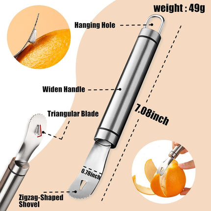 Stainless Steel Orange Peeler，with Handle Orange Citrus Peeler Tool Easy Orange Peeler Triangle Shovel and Serrated Shovel Orange Peeler Kitchen Gadgets,with 1Pcs Hooks.
