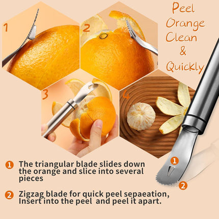 Stainless Steel Orange Peeler，with Handle Orange Citrus Peeler Tool Easy Orange Peeler Triangle Shovel and Serrated Shovel Orange Peeler Kitchen Gadgets,with 1Pcs Hooks.