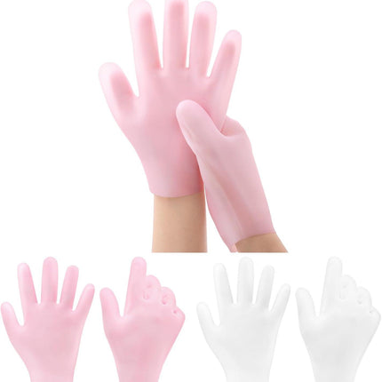 2 Pairs Silicone Gloves for Dry Cracked, Silicone Moisturizing Gloves for Women, Hand Care Silicone Gloves, Spa Gel Gloves Hand Care After Pedicure Silicone Gloves - Pink & White.
