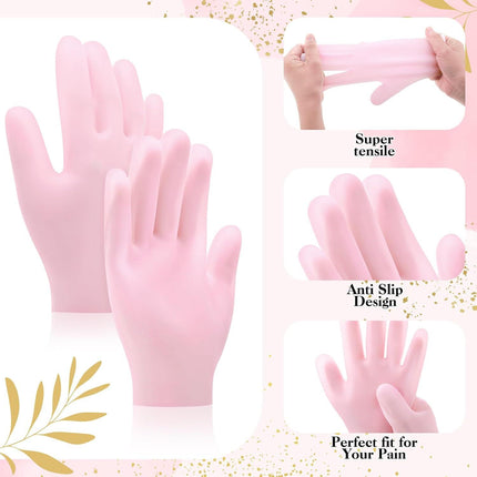 2 Pairs Silicone Gloves for Dry Cracked, Silicone Moisturizing Gloves for Women, Hand Care Silicone Gloves, Spa Gel Gloves Hand Care After Pedicure Silicone Gloves - Pink & White.