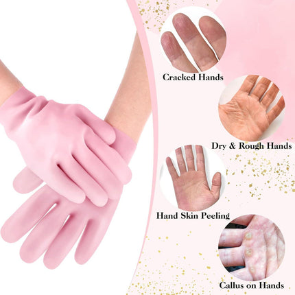 2 Pairs Silicone Gloves for Dry Cracked, Silicone Moisturizing Gloves for Women, Hand Care Silicone Gloves, Spa Gel Gloves Hand Care After Pedicure Silicone Gloves - Pink & White.