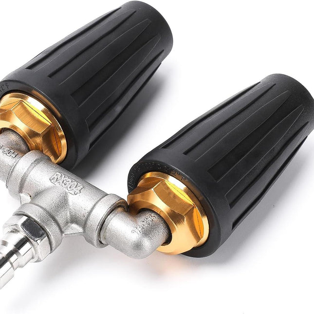 Dual Turbo Nozzle Pressure Washer, 360° Rotating Turbo Nozzle For Power Washer with 1/4"" Quick Connector, 2.5 Orifice Twin Turbo Nozzle, 4-6 GPM, 4000 PSI Max(Black), SP02-N02Black.