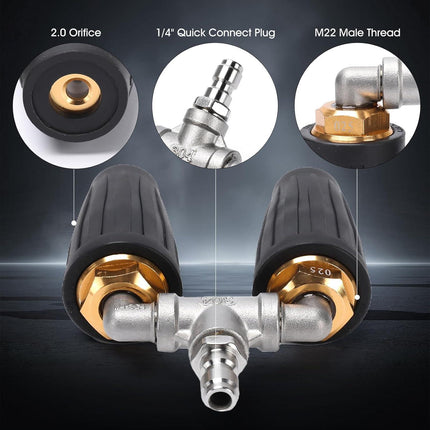 Dual Turbo Nozzle Pressure Washer, 360° Rotating Turbo Nozzle For Power Washer with 1/4"" Quick Connector, 2.5 Orifice Twin Turbo Nozzle, 4-6 GPM, 4000 PSI Max(Black), SP02-N02Black.