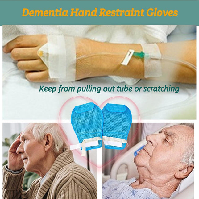 Dementia Restraint Gloves -2 Pcs, Adult No Scratch Mitts for Elderly Hand Safety Protective.