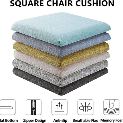 Chair Cushions Memory Foam Kitchen Chair Pads, 11 Inch Anti-Slip Square Seat Cushion for Dining Chair with Removable Non Skid Cover,Brown,2 Pack.