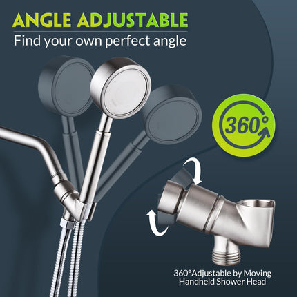 All Metal Handheld Shower Head Holder - Adjustable Brass Mount with 360 Degree Swivel Pivot Ball for Universal Shower Arm and Shower Hose Chrome Plated (Nickel).