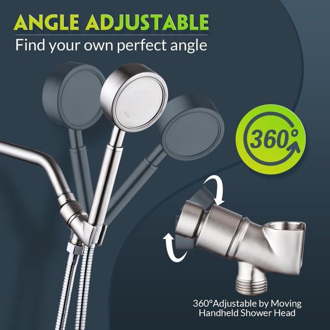 All Metal Handheld Shower Head Holder - Adjustable Brass Mount with 360 Degree Swivel Pivot Ball for Universal Shower Arm and Shower Hose Chrome Plated (Nickel).