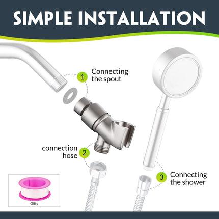 All Metal Handheld Shower Head Holder - Adjustable Brass Mount with 360 Degree Swivel Pivot Ball for Universal Shower Arm and Shower Hose Chrome Plated (Nickel).