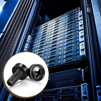 50 Pack M6 x 16 mm Rack Mount Cage Nuts, Screws and Washers Stainless Steel Black Server Rack Screws Square Insert Nuts for Audio Server Console Mounting Routers, Shelves, Enclosures, Cabinets.