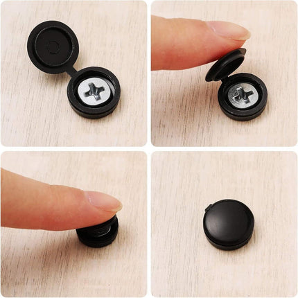 100 Pieces Hinged Screw Cover Caps Plastic Shutter Screw Caps Fold Screw Snap Covers Washer Flip Tops (Black, Large).