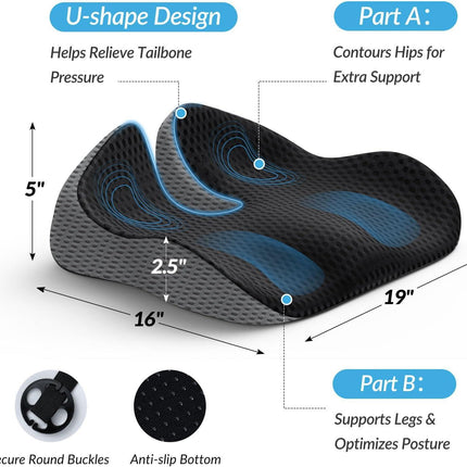 Wedge Car Seat Cushion for Driving, Innovative Seat Cushion with Honeycomb Gel & Memory Foam for Enhanced Breathability & Support, Car Cushions for Hip Pain Relief, Improve Vision/Posture, Black.