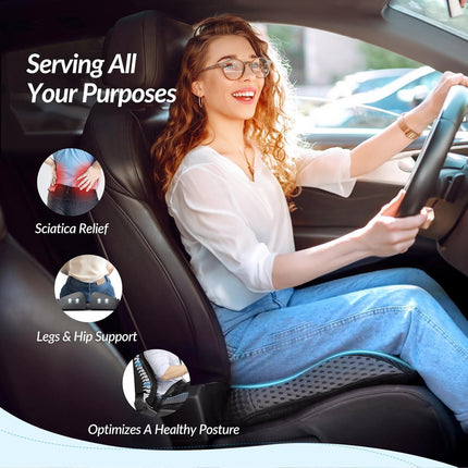 Wedge Car Seat Cushion for Driving, Innovative Seat Cushion with Honeycomb Gel & Memory Foam for Enhanced Breathability & Support, Car Cushions for Hip Pain Relief, Improve Vision/Posture, Black.
