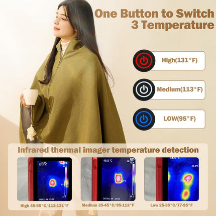 Portable Heated Shawl, 59"x 32" Cordless Electric Heated Blanket with 3 Heating Levels for Car, Home, Camping, USB Heated Shawl Wraps for Women, Winter Present for Mom Girlfriend Grandma (Wine-red).