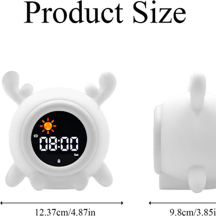 Alarm Clock, 8 Colors Adjustable Alarm Clock for Bedroom with 6 White Noises and 6 Ringtones, Cute Rechargeable Cartoon Sunrise Alarm Clock with LED Display for All Ages (A).