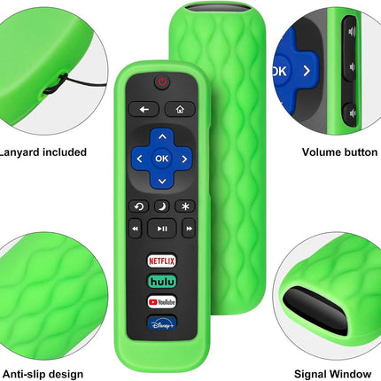 (Pack of 2) Remote Cover Case for Roku TV Remote Control/Silicone Protective Sleeve Skin - Glow in The Dark (Green/Blue).