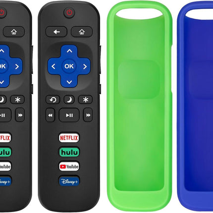 (Pack of 4) 2 Pack Replaced Remote Control only for Roku TV, 2 Pack Remote Control Cover for Roku Remote.