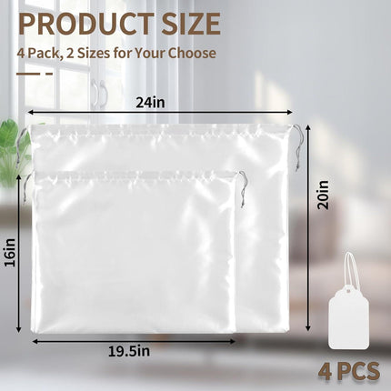 4 Pack Dust Bags for Handbags, Dust Cover Bag for Handbags Purses Cloth Shoes, Silk Large & Middle Daily Travel Storage Pouch Dustproof Drawstring Bag (White, 2 PCS, 24 x 20", 2 PCS, 19.5 x 16").