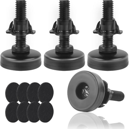 3/8" Thread Furniture Feet Levelers, Adjustable Furniture Feet Screw in with Threaded Inserts, Heavy Duty Leveling Feet Screw On Furniture Leveling for Table, Cabinets, Chair, Sofa, 4 Pack, Black.