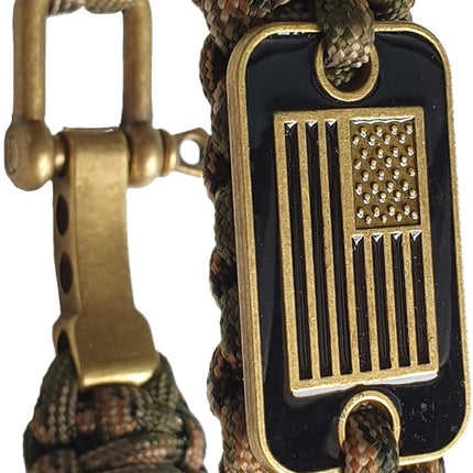 Paracord Bracelet - Tactical Survival Bracelet for Men with Bronze USA Flag - 3 Adjustable Sizes - Green Camo, L.