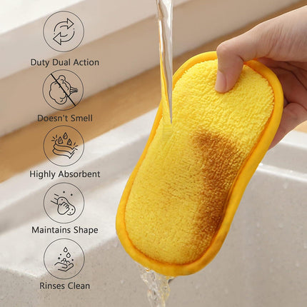 Multipurpose Kitchen Scrub Sponges, Heavy Duty Cleaning Non-Scratch Scrub Sponge, Reusable Microfiber Sponge for Household Cleaning, Random Colors (Multicolour).