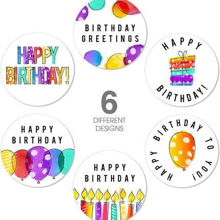 Happy Birthday Stickers, Round Happy Birthday Stickers,Waterproof Self Adhesive Stickers Happy Birthday with 500 pcs Round Label Rolls (1.5" Round - 500 Labels Per Roll) for Kids Party Decoration.