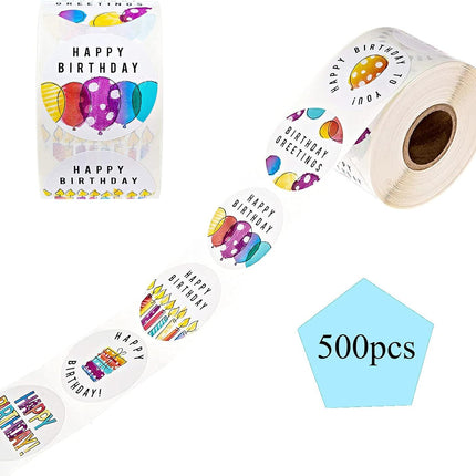 Happy Birthday Stickers, Round Happy Birthday Stickers,Waterproof Self Adhesive Stickers Happy Birthday with 500 pcs Round Label Rolls (1.5" Round - 500 Labels Per Roll) for Kids Party Decoration.