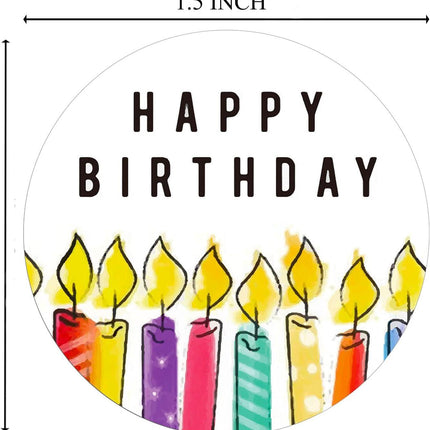 Happy Birthday Stickers, Round Happy Birthday Stickers,Waterproof Self Adhesive Stickers Happy Birthday with 500 pcs Round Label Rolls (1.5" Round - 500 Labels Per Roll) for Kids Party Decoration.