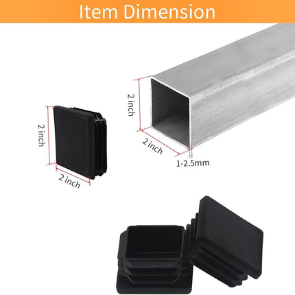 , 2 Inch 2x2 Square Tube End Cap Plastic Plugs 12 Pack, 2 Inch 2x2 Square Tubing Plug 2x2 Tube End Caps Fence Post Pipe Cap Cover Tubing Insert Chair Glide Finishing Plugs, Black.