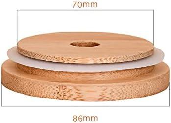 4 Pack 86mm Wide Mouth Bamboo Mason Jar Lids with Straw Hole Reusable Bamboo Caps Leak-Proof Glass Canning Drinking Storage Jars Lid.