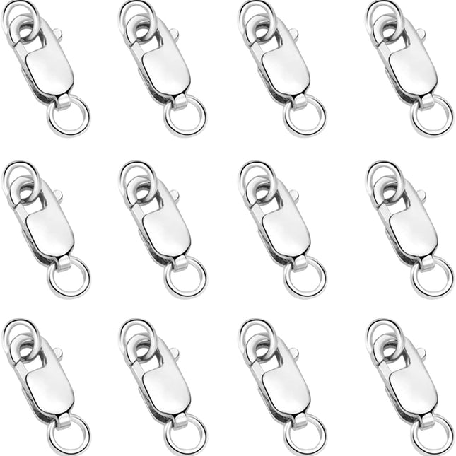 925 Sterling Silver Lobster Claw Clasp 12pcs with Closed Jump Rings, Small Connector with Jump Ring for Necklaces Jewelry Bracelet Making Supplies Lobster Claw Clasp (0.39 x 0.16 inch).