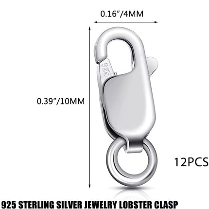 925 Sterling Silver Lobster Claw Clasp 12pcs with Closed Jump Rings, Small Connector with Jump Ring for Necklaces Jewelry Bracelet Making Supplies Lobster Claw Clasp (0.39 x 0.16 inch).