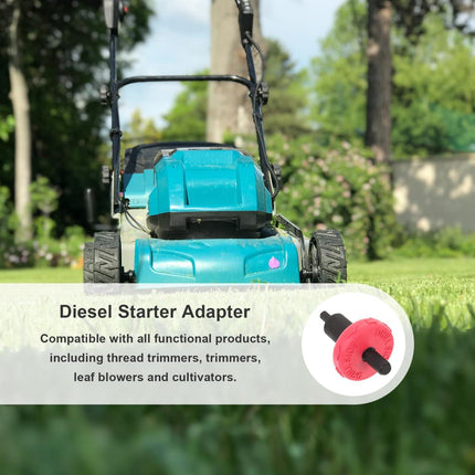 Alloy Steel Mower Starter Adapter, Electric Drill Attachment for Starting Lawn Mower, Red, 1.49 * 1.49 * 2.59inch, Compatible with Trimmers, Blowers, Cultivators.